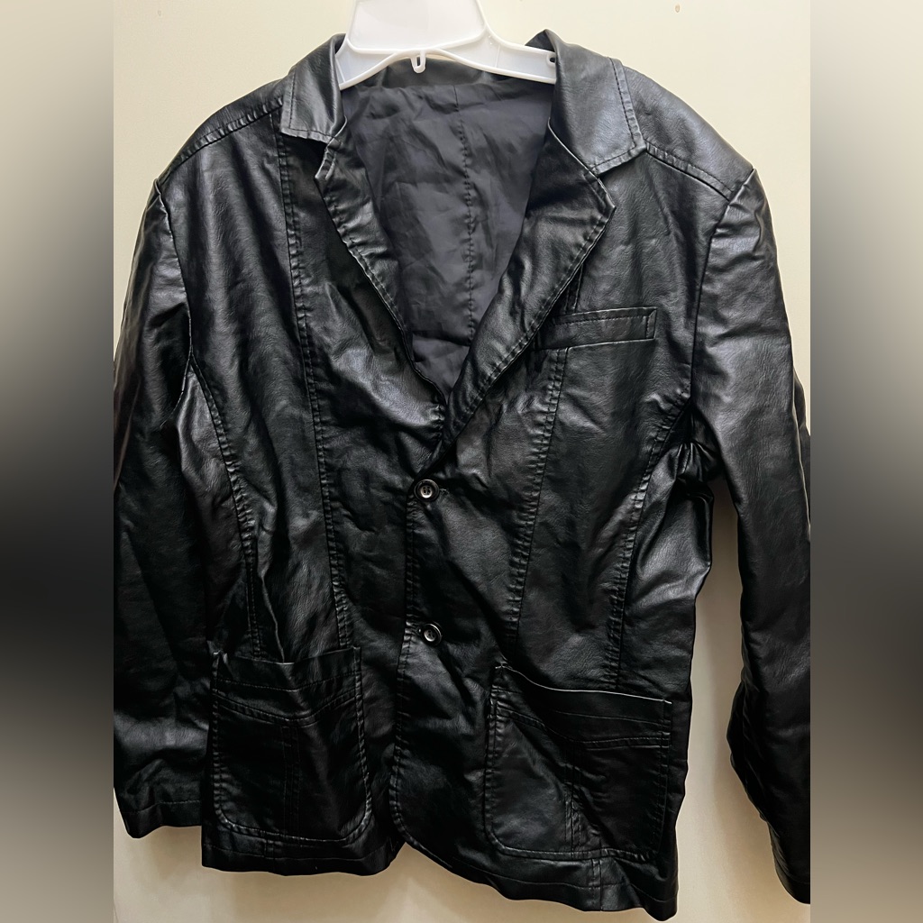 Black Leather Jacket Blazer Coat Faux